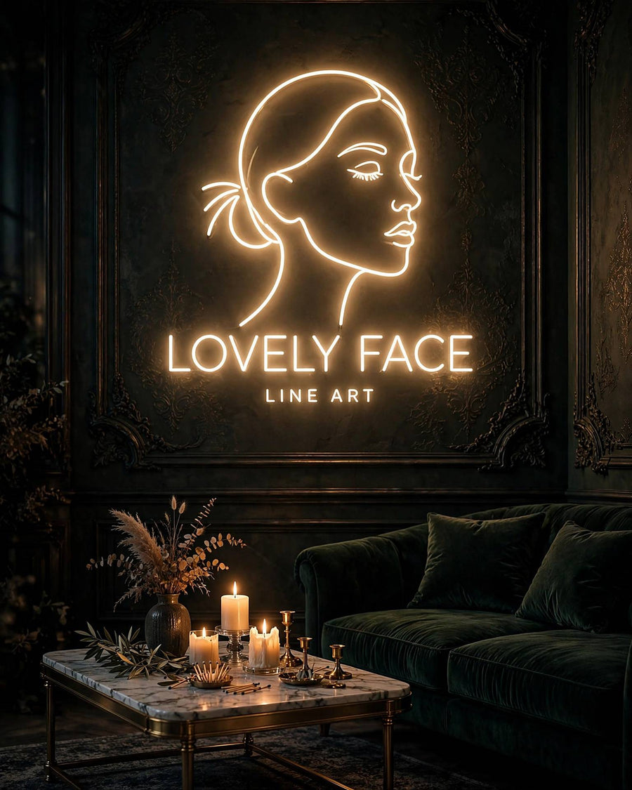 Lovely Face Line Art · LED Neon