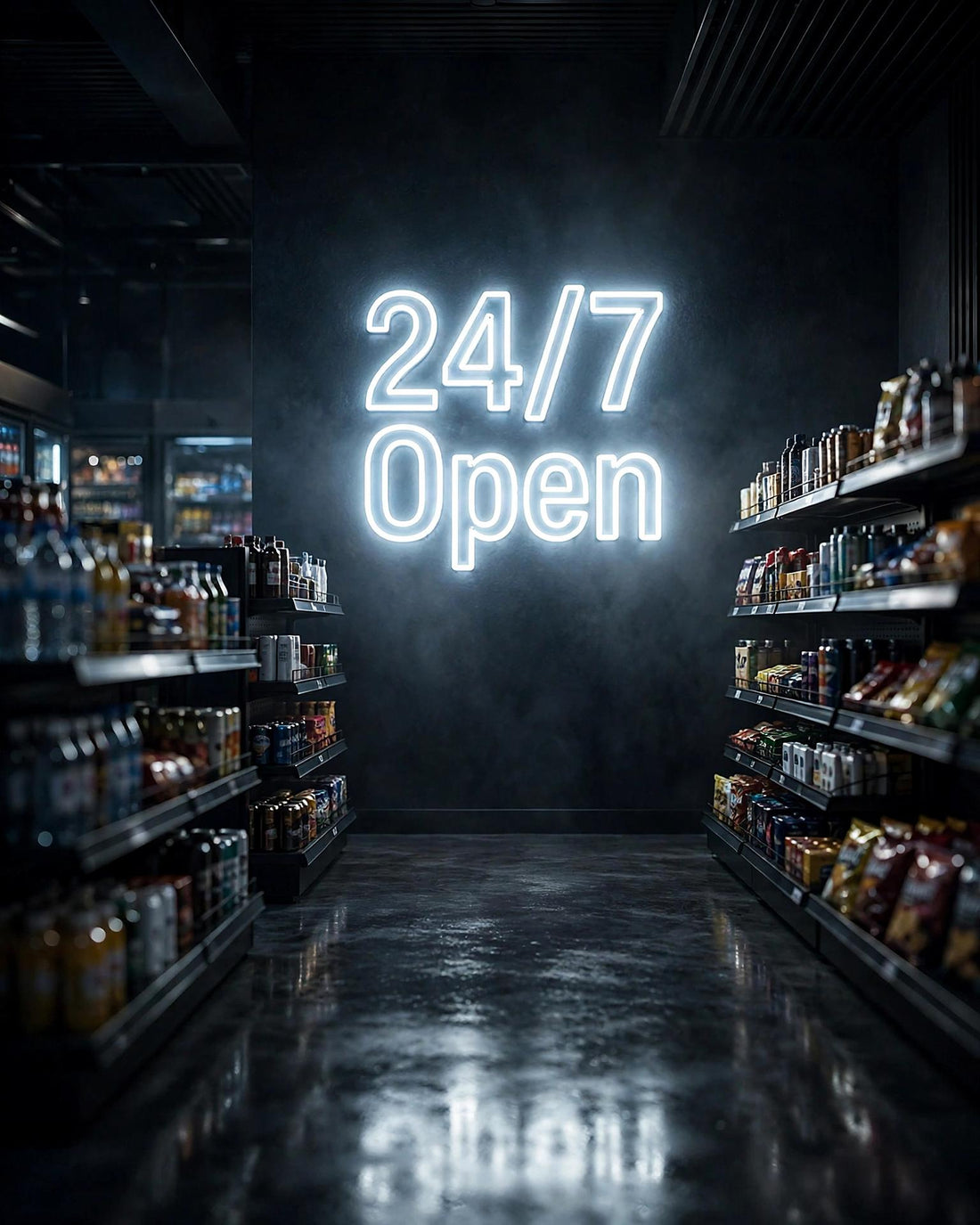24/7 Open · LED Neon — Weiß