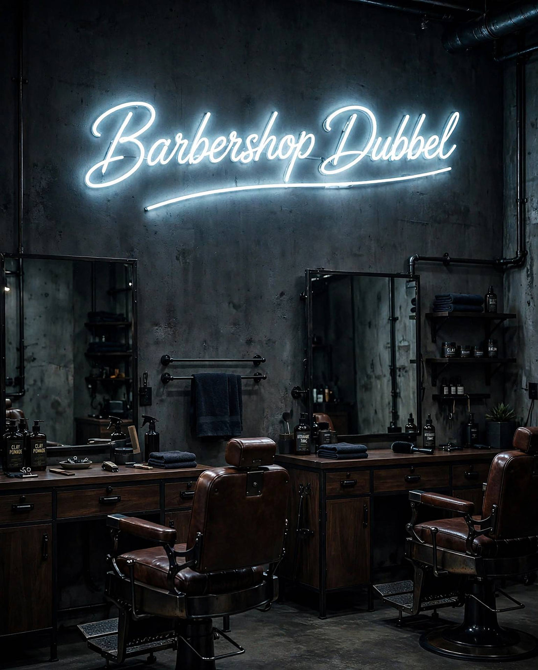 Barbershop Dubbel · LED Neon — Weiß