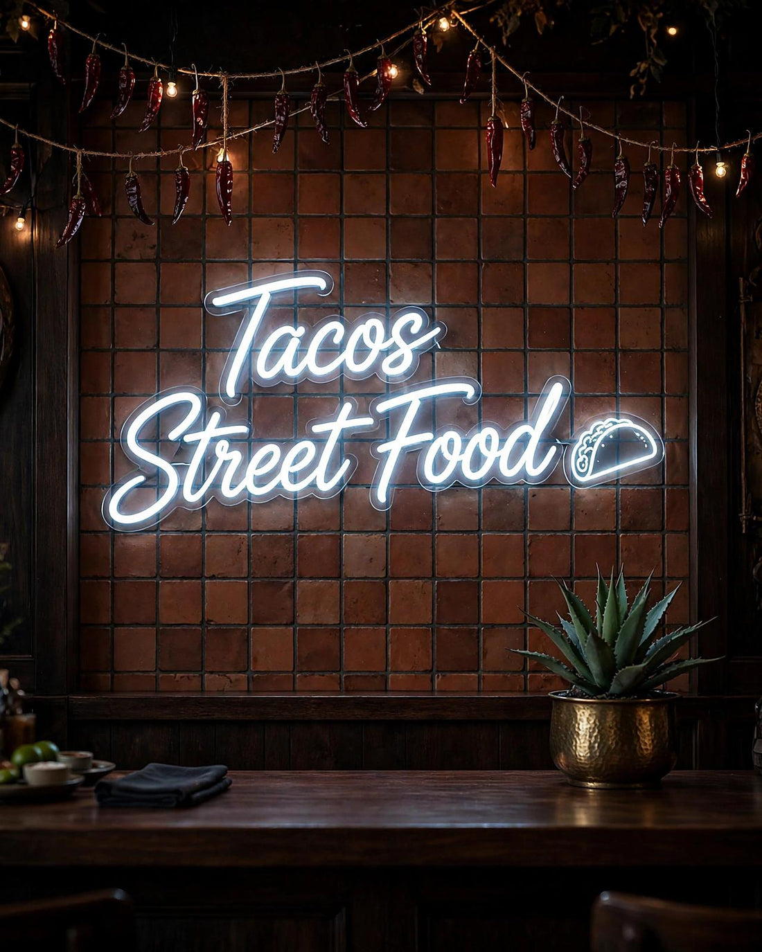 Tacos Street Food · LED Neon — Weiß