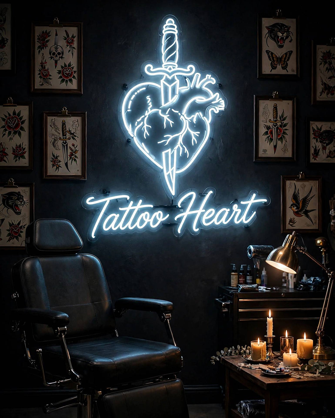 Tattoo Heart · LED Neon — Weiß