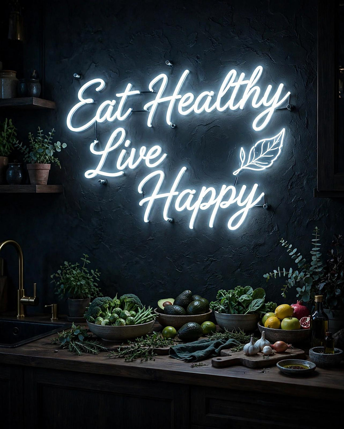 Eat Healthy Live Happy · LED Neon — Weiß