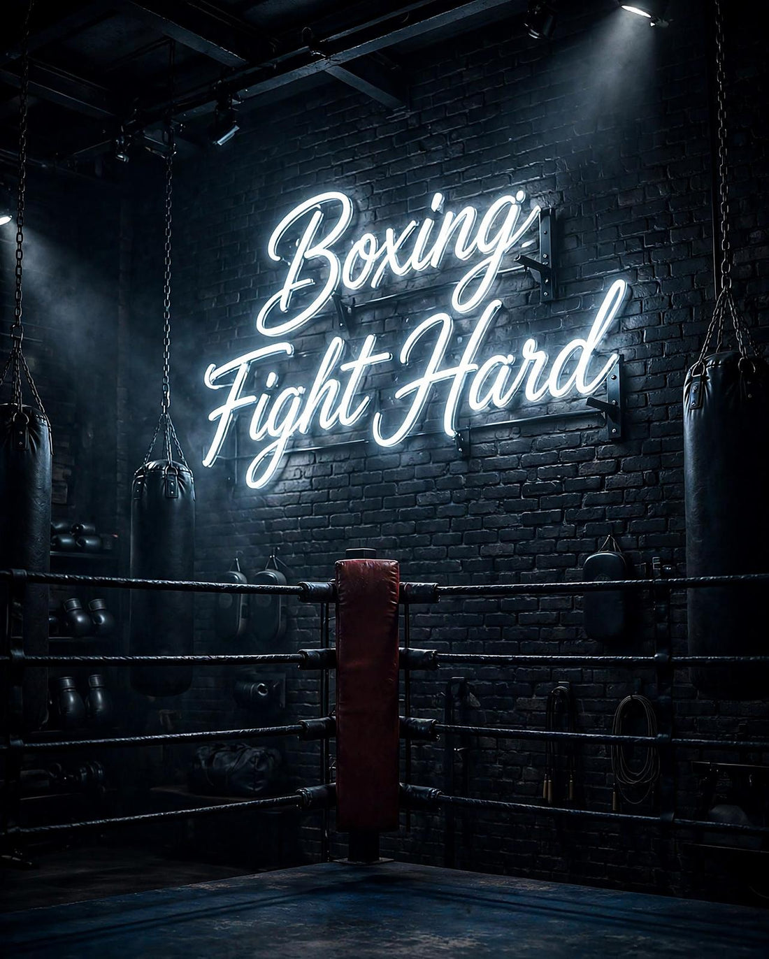 Boxing Fight Hard · LED Neon — Weiß