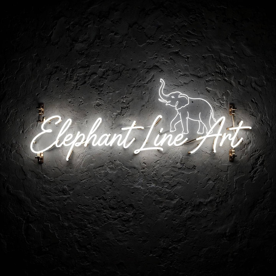 Elephant Line Art · LED Neon — Weiß