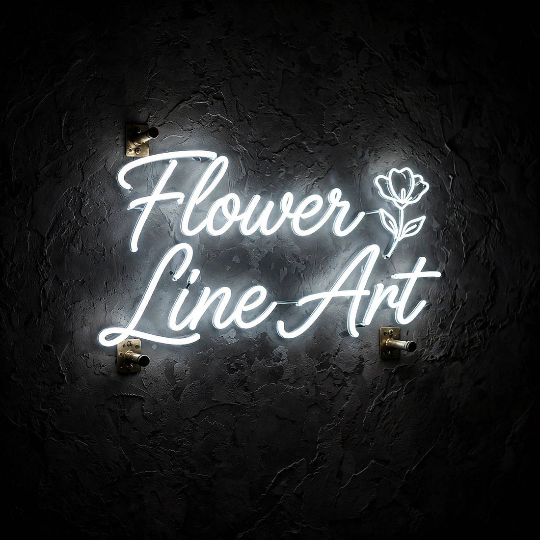 Flower Line Art · LED Neon — Weiß