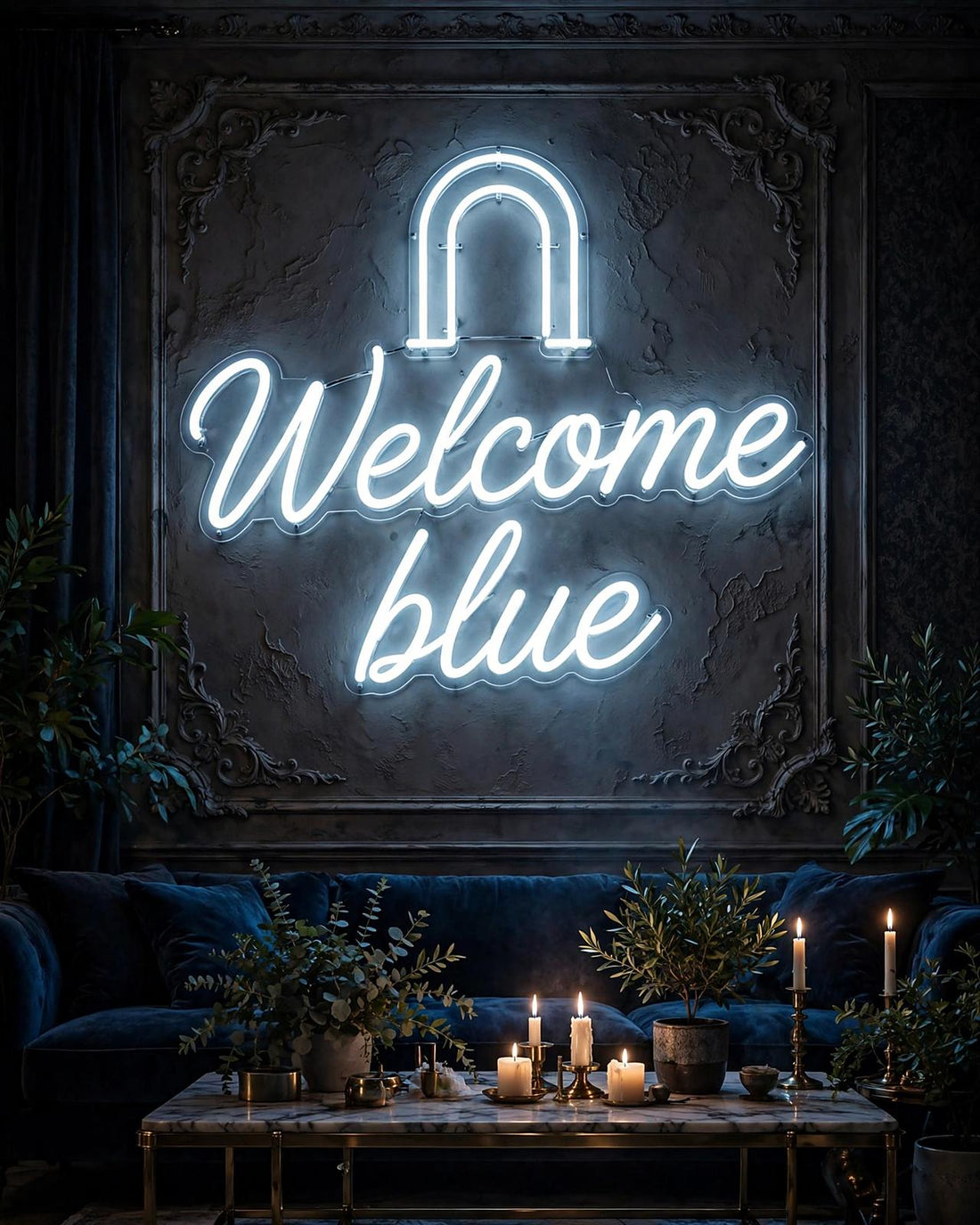 Welcome blue · LED Neon — Weiß