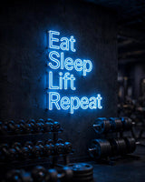 Eat Sleep Lift Repeat · LED Neon — Blau