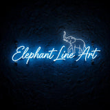 Elephant Line Art · LED Neon — Blau