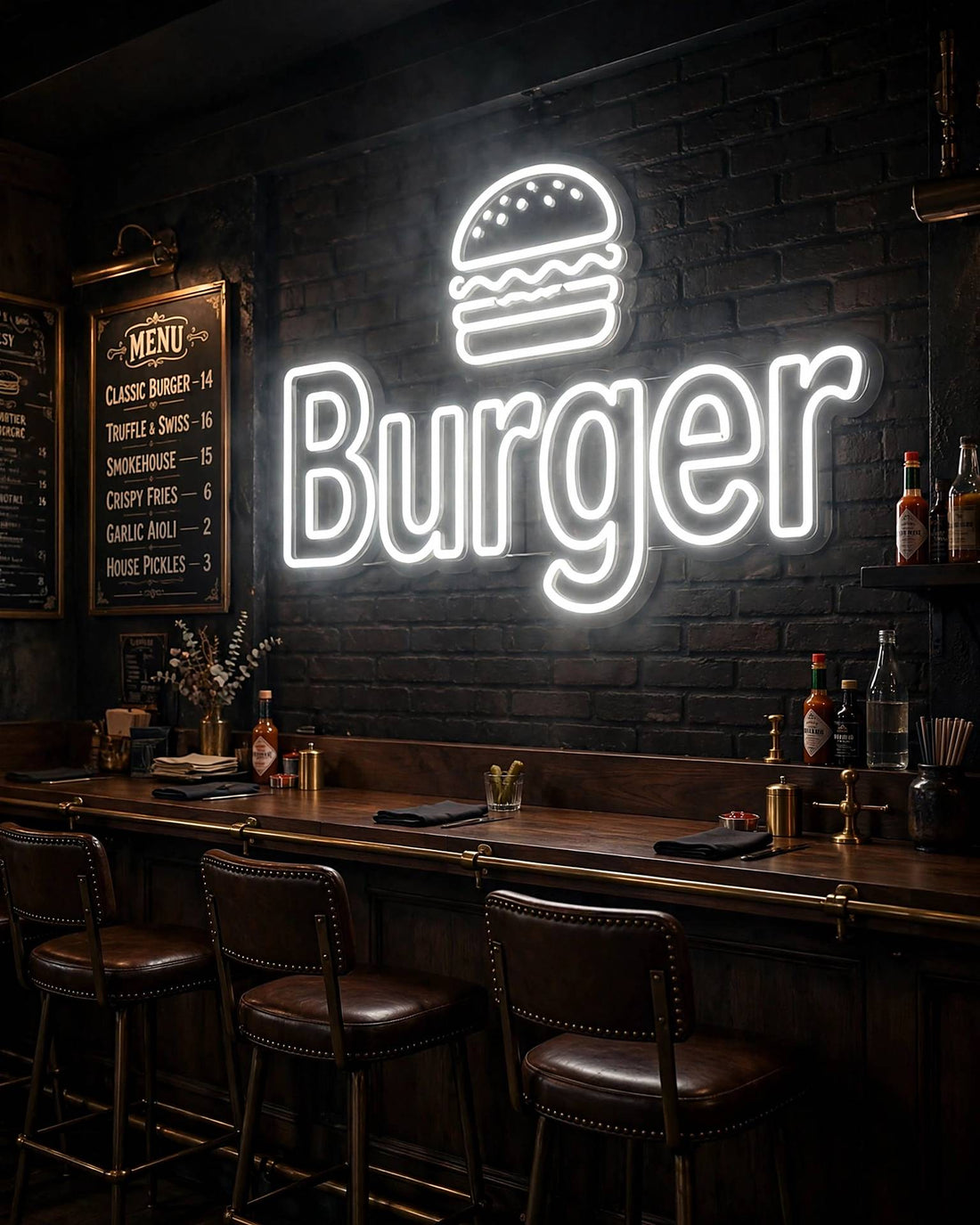 Burger · LED Neon — Weiß