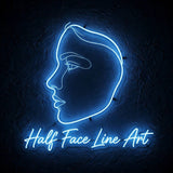 Half Face Line Art · LED Neon — Blau