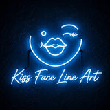 Kiss Face Line Art · LED Neon — Blau