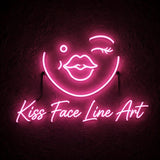 Kiss Face Line Art · LED Neon — Pink