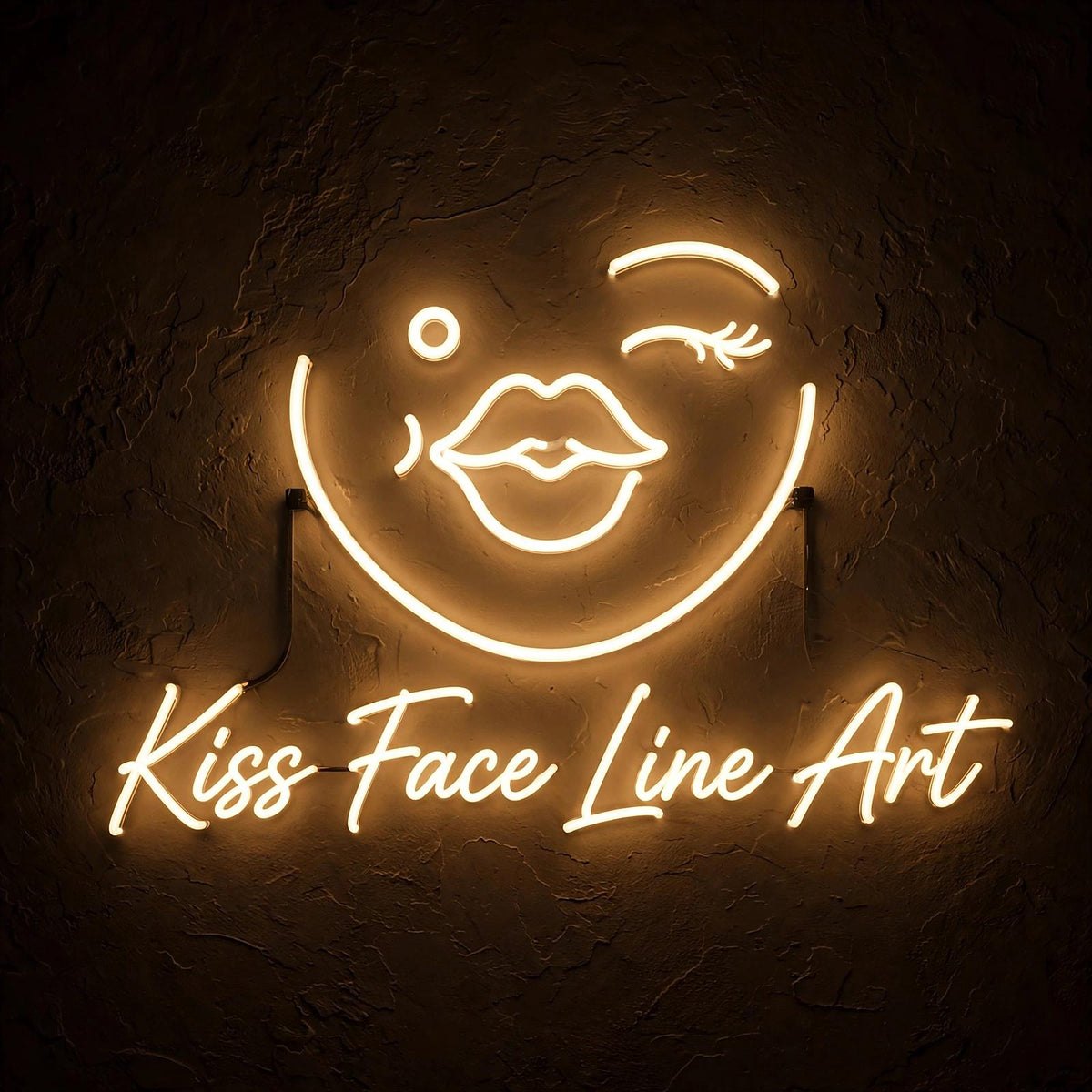 Kiss Face Line Art · LED Neon — Warmweiß