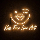 Kiss Face Line Art · LED Neon — Warmweiß