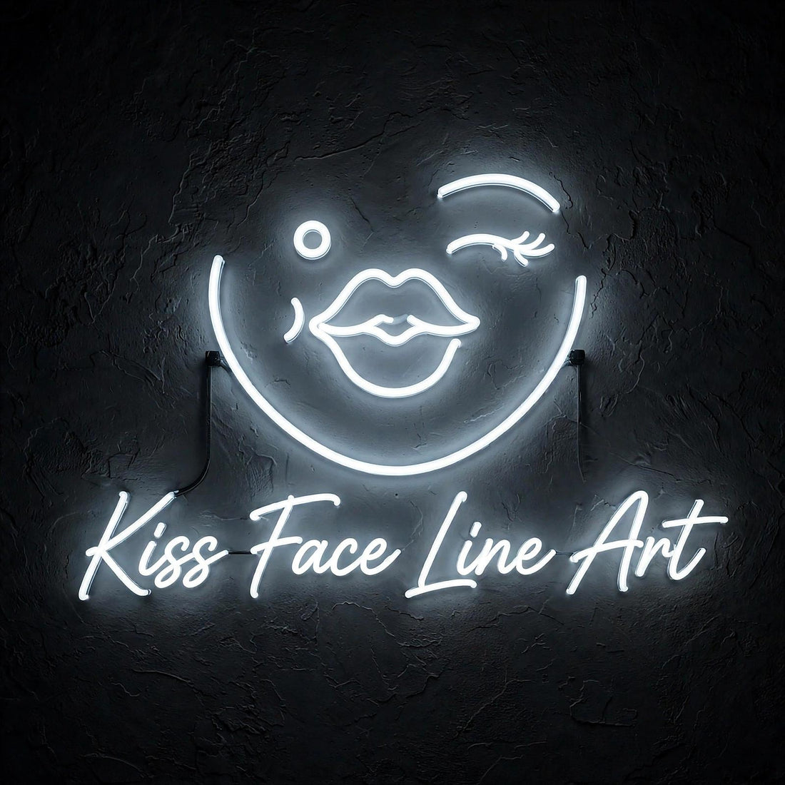 Kiss Face Line Art · LED Neon — Weiß