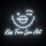 Kiss Face Line Art · LED Neon — Weiß