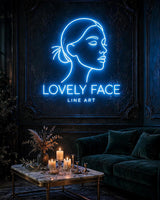 Lovely Face Line Art · LED Neon — Blau