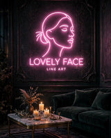 Lovely Face Line Art · LED Neon — Pink