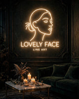 Lovely Face Line Art · LED Neon — Warmweiß