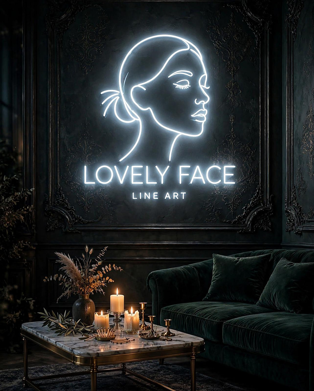 Lovely Face Line Art · LED Neon — Weiß