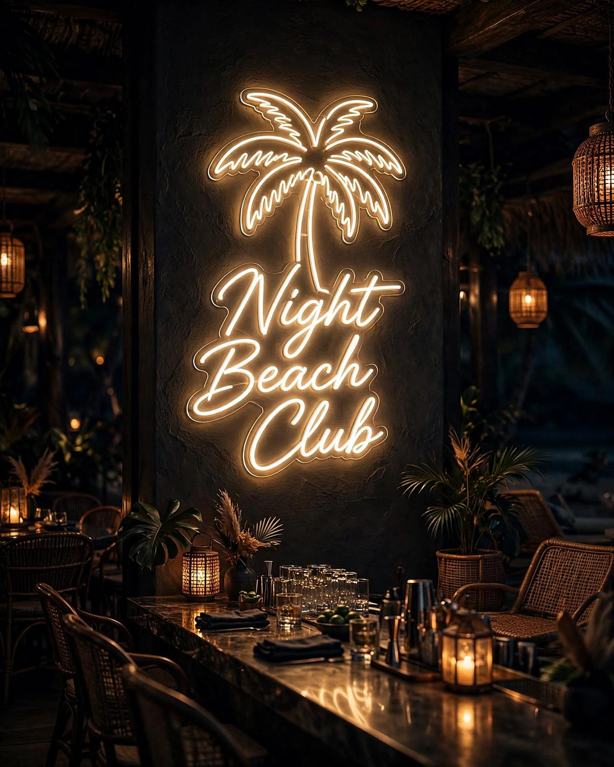 Night Beach Club · LED Neon — Warmweiß