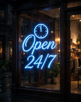 Open 24/7 · LED Neon — Blau