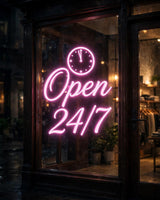 Open 24/7 · LED Neon — Pink