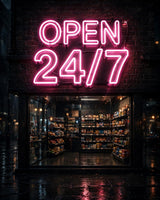 Open 24/7 · LED Neon — Pink
