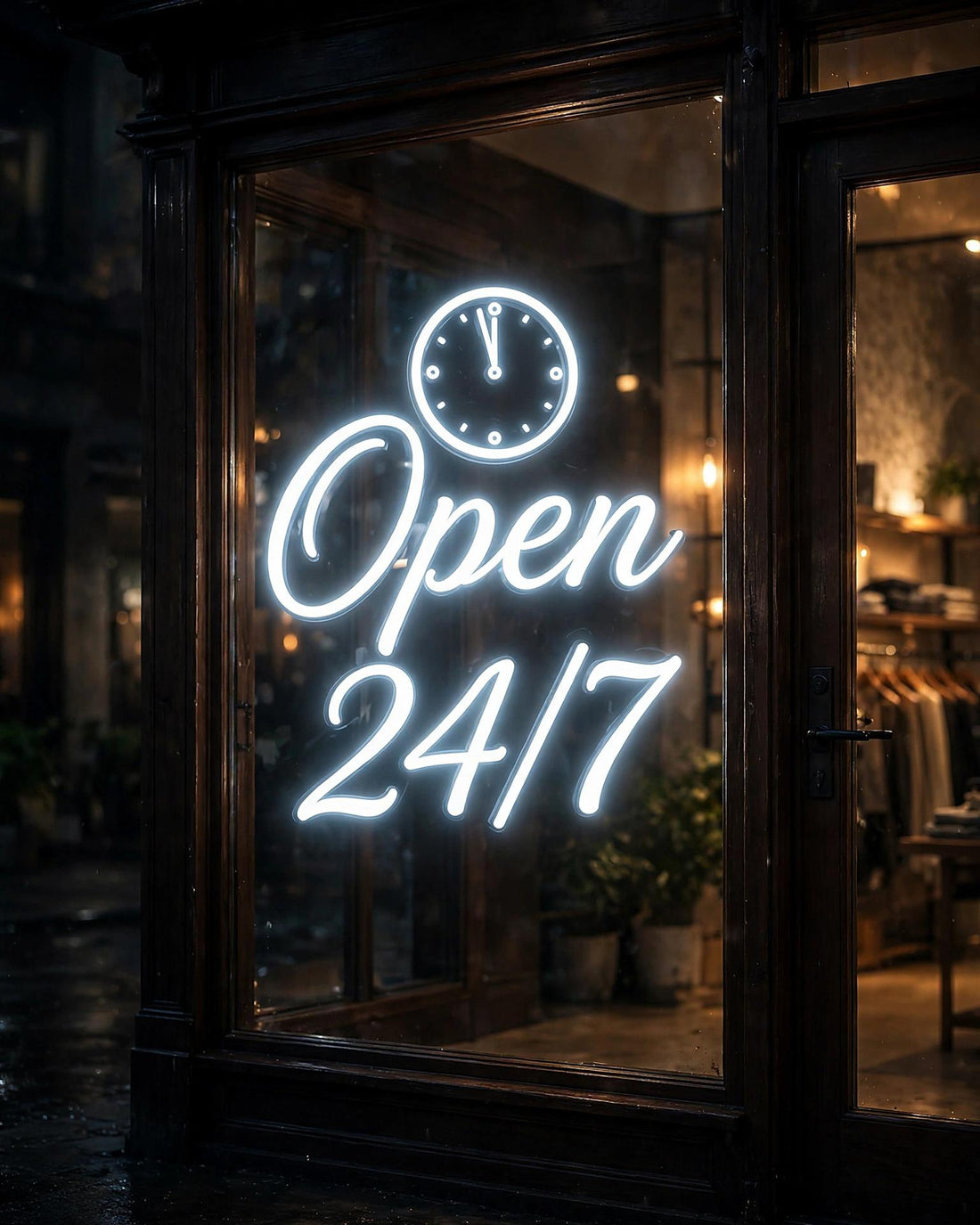 Open 24/7 · LED Neon — Weiß