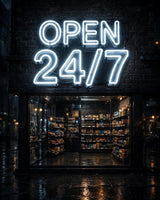 Open 24/7 · LED Neon — Weiß