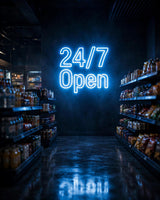 24/7 Open · LED Neon — Blau