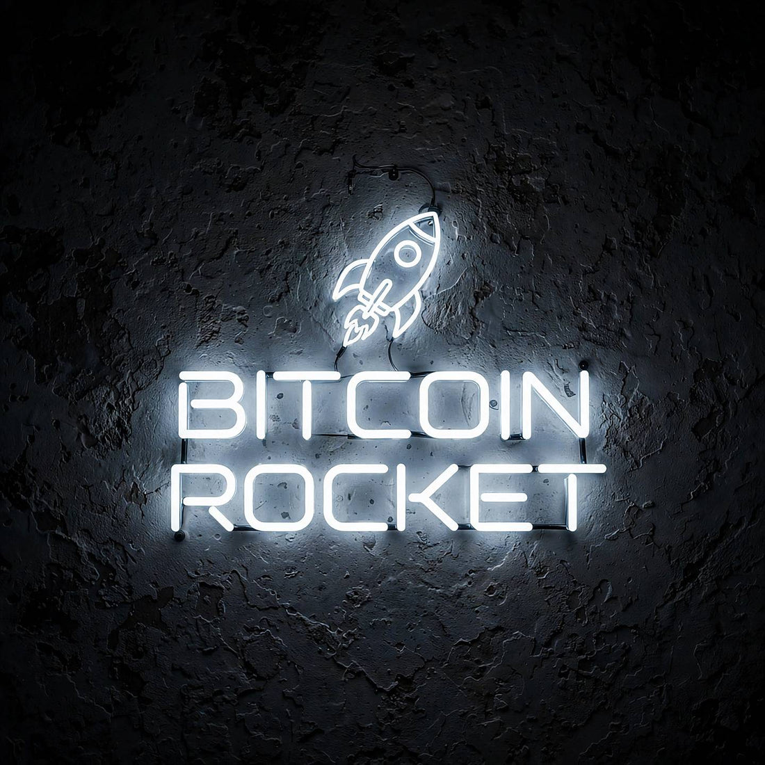 Bitcoin Rocket · LED Neon — Weiß