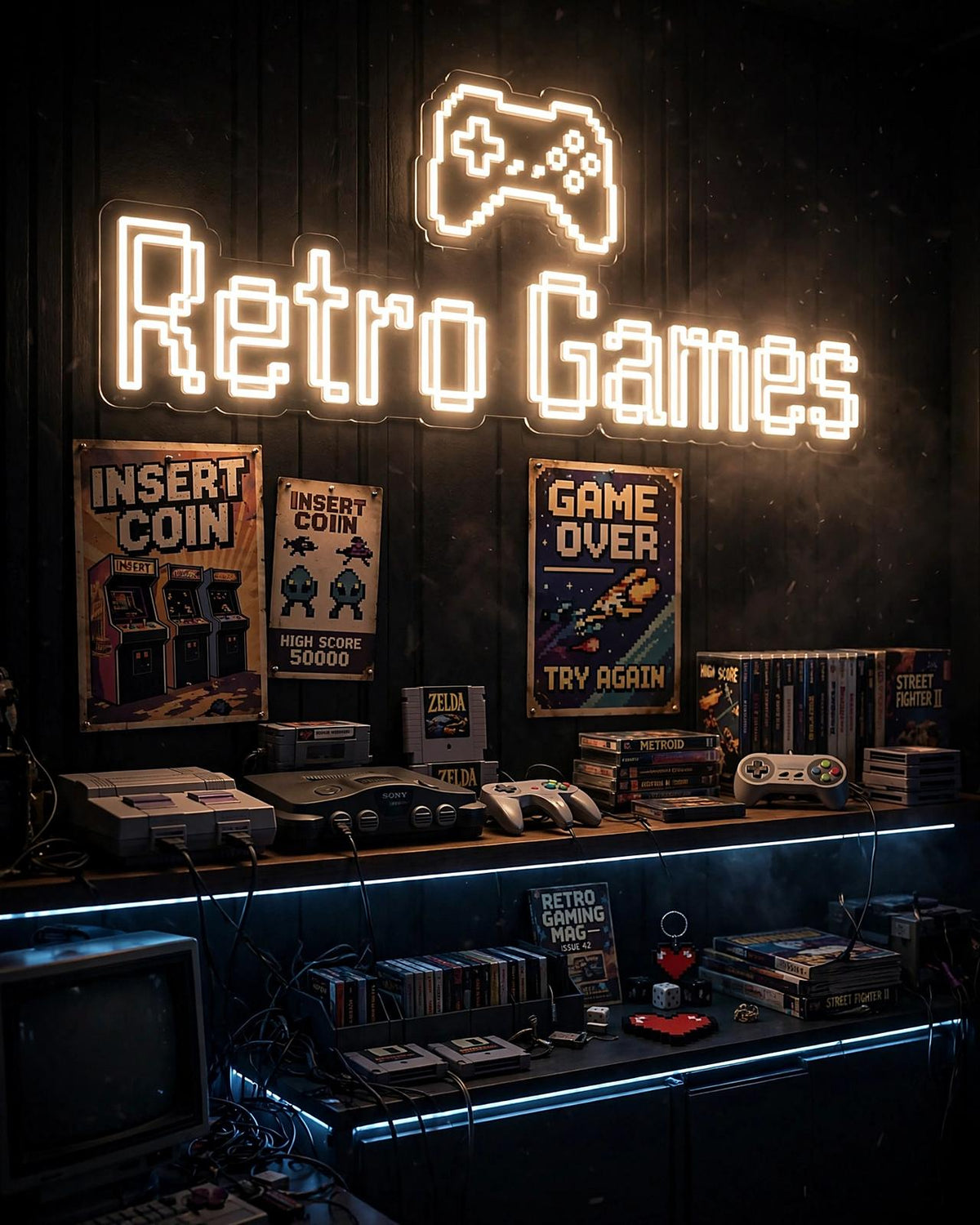 Retro Games · LED Neon — Warmweiß