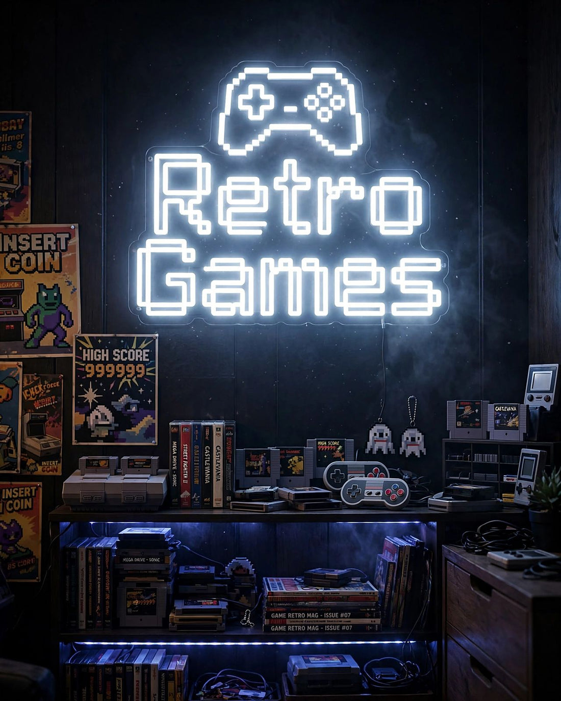 Retro Games · LED Neon — Weiß