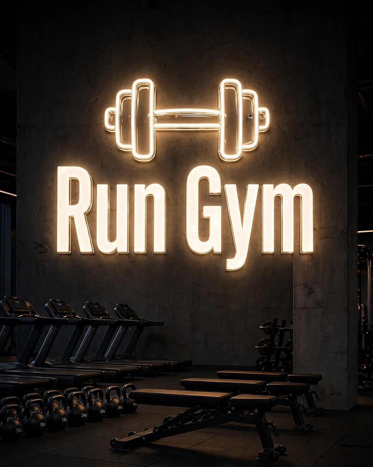 Run Gym · LED Neon — Warmweiß