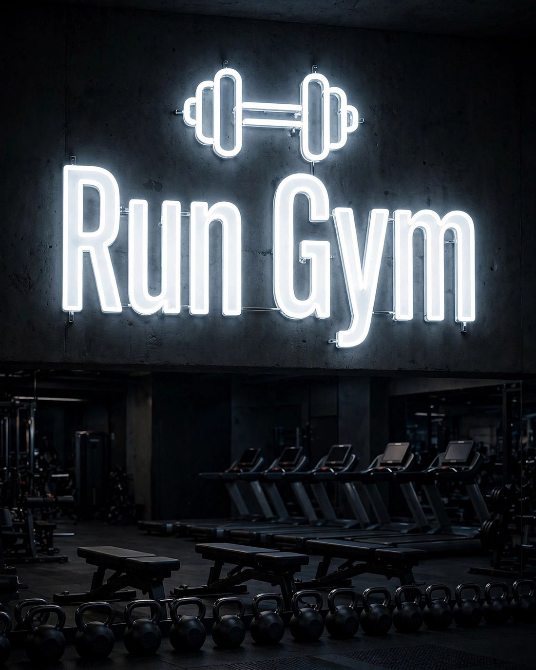 Run Gym · LED Neon — Weiß