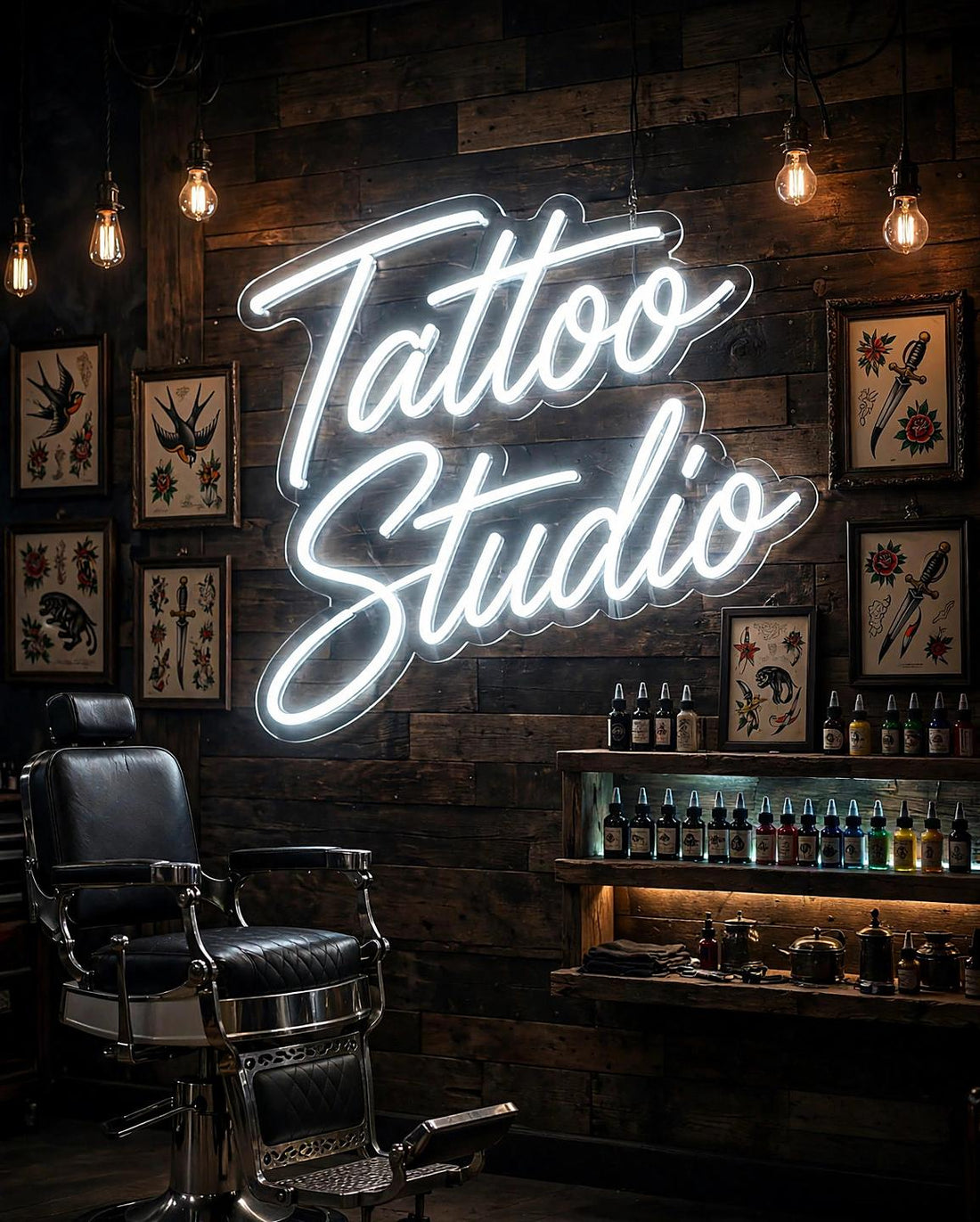 Tattoo Studio · LED Neon — Weiß