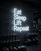 Eat Sleep Lift Repeat · LED Neon — Weiß