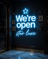 We’re open star luxe · LED Neon — Blau