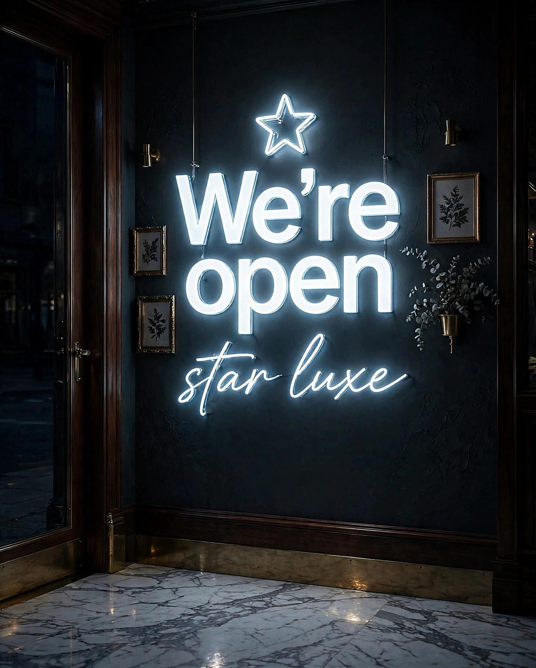 We’re open star luxe · LED Neon — Weiß
