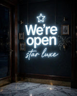 We’re open star luxe · LED Neon — Weiß